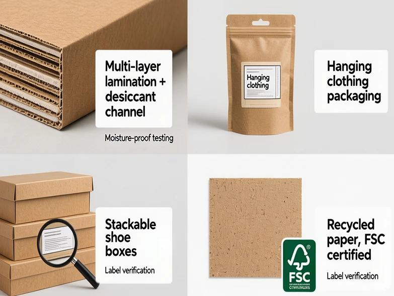 Multi-layer laminated corrugated board with a built-in desiccant channel for moisture-proof apparel shipping